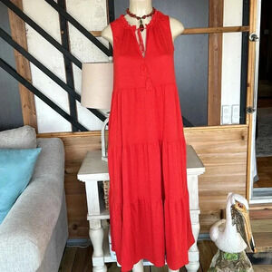 Max Studio Women's Sleeveless Casual Tiered Maxi Dress with Front Drawstring XS